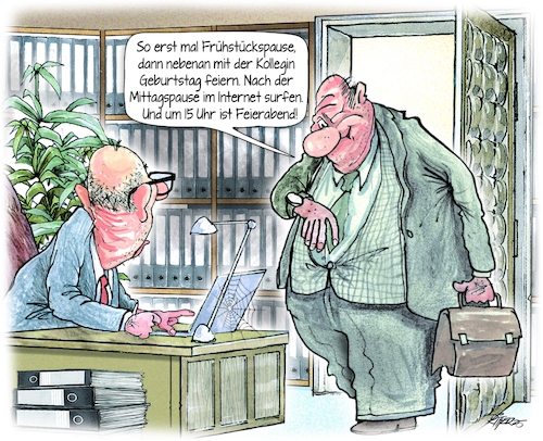 Cartoon: Tagesablauf (medium) by Ritter-Cartoons tagged deutsches,beamtentum,beamtenlalltag,deutsches,beamtentum,beamtenlalltag