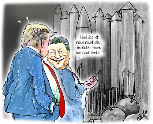 Cartoon: Waffenarsenal (medium) by Ritter-Cartoons tagged gipfeltreffen,trump,xi,china,pressekarikaturen,und,cartoons,von,berthold,ritter,facebook,seite,ritterkarikaturen,gipfeltreffen,trump,xi,china,pressekarikaturen,und,cartoons,von,berthold,ritter,facebook,seite,ritterkarikaturen