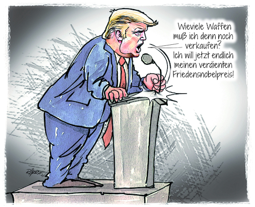 Cartoon: Waffenhändler fordert Friedensno (medium) by Ritter-Cartoons tagged friedensnobelpreis,friedensnobelpreis