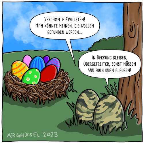 Cartoon: Getarnte Ostereier (medium) by Arghxsel tagged ostern,osterhase,hasen,ostereier,bunt,bemalt,jesus,kreuzigung,karfreitag,ostersonntag,ostermontag,auferstehung,christ,kirche,papst,ostermesse,glauben,märchen,aberglauben,tradition,eierlikör,verstecken,suchen,ostern,osterhase,hasen,ostereier,bunt,bemalt,jesus,kreuzigung,karfreitag,ostersonntag,ostermontag,auferstehung,christ,kirche,papst,ostermesse,glauben,märchen,aberglauben,tradition,eierlikör,verstecken,suchen