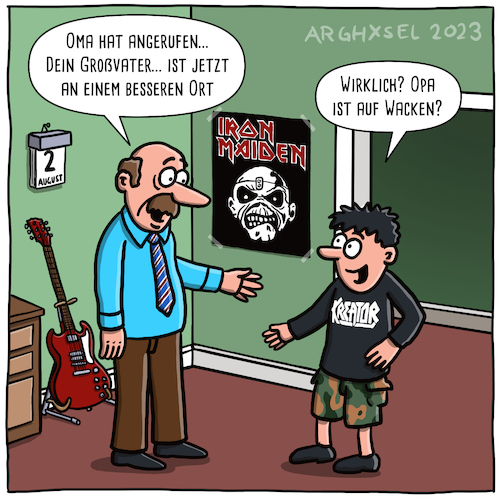 Cartoon: Opa in Wacken (medium) by Arghxsel tagged wacken,metal,opa,tot,rock,heavy,festival,open,air