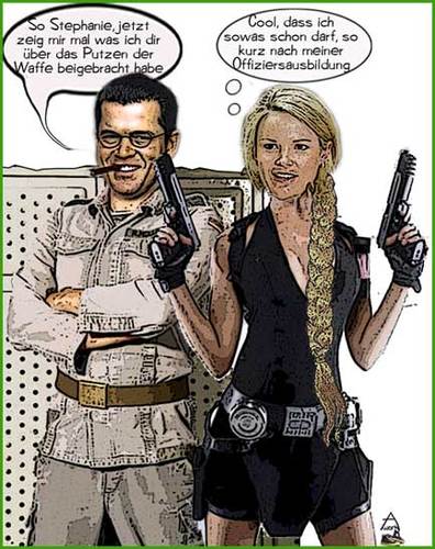 Cartoon: Dienst an der Waffe (medium) by bong-zeitung tagged bundeswehr,frauen,fock,gorch,guttenberg,zu
