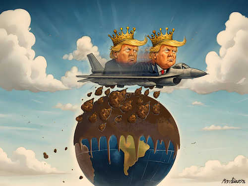 Cartoon: Königlicher Humor (medium) by MorituruS tagged us,präsident,donald,trump,fäkalien,kot,shit,usa,demonstranten,könig,ki,video,truth,social,faschismus,royal,humour,no,kings,städte,kenny,loggins,danger,nationalgarde,militär,autokratie,diktator,zone,cartoon,karikatur,moriturus