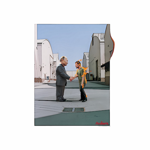 Cartoon: Wish you were not here (medium) by MorituruS tagged kreml,chef,machthaber,russland,russischer,präsident,wladimir,putin,kriegsherr,gipfeltreffen,ukraine,wolodymyr,selnskyj,legitimation,abgesprochen,moskau,einflussbereich,strategische,kriegsziele,kiew,wish,you,were,here,album,pink,floyd,cartoon,karikatur,moriturus