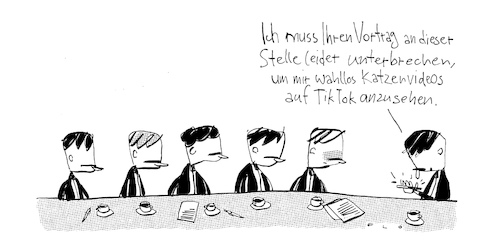 Cartoon: In einer Besprechung (medium) by F L O tagged katzenvideo,katze,video,tiktok,meeting,konferenz,katzenvideo,katze,video,tiktok,meeting,konferenz,besprechung,handy,soziale medien,soziale netzwerke,vortrag,schulung,soziale,medien,netzwerke