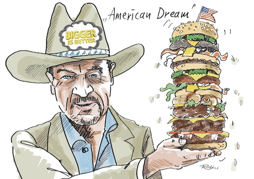 Cartoon: American Dream (medium) by Rudissketchbook tagged usa,reise,markus,söder,csu,essen,foodblocking,hamburger