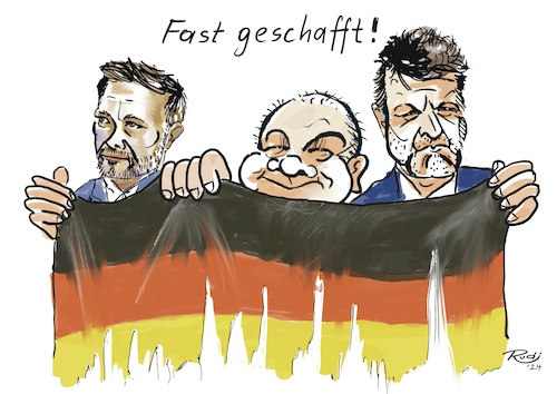 Cartoon: Fast geschafft! (medium) by Rudissketchbook tagged ampelregierung,am,ende,krise,fdp,die,grünen,spd,brd,bundesrepublik,berlin,regierung