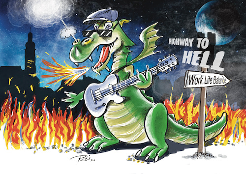 Cartoon: Highway to Hell (medium) by Rudissketchbook tagged work,life,balance,quality,time,sabatical,me,generation