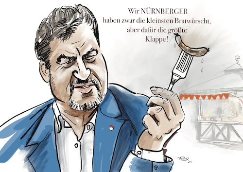 Cartoon: Nürnberger Bratwurst (medium) by Rudissketchbook tagged markus,söder,nürnberg,kanzlerkandidat,bratwurst,politik,csu,bayern,franken,selbstüberschätzung,oktoberfest,2024