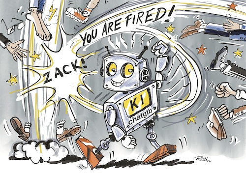 Cartoon: You are fired! (medium) by Rudissketchbook tagged ki,chatgpt,trend,urheber,ghibli,kreativität,idee,kritik