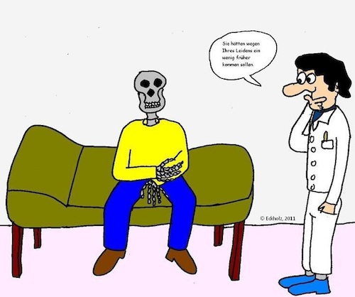 Cartoon: Zu spät... (medium) by Sven1978 tagged skelett,arzt,krankheit,gesundheit,patient,männer,mediziner