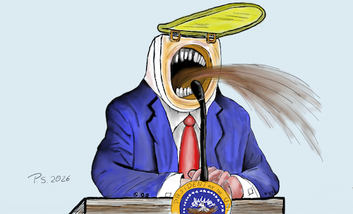 Cartoon: Ohne Worte (medium) by SchmidtFineArt tagged trump,wirdschaft,politik,krise,krieg,iran,usa,russland,illustration,gesellschaft,comic,karikatur,cartoon,humor