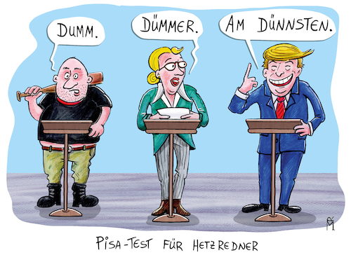 Cartoon: Hetzredner auf dem Prüfstand (medium) by Rebecca-Meyer tagged hass,volksverhetzung,amerika,deutschland,faschisten,migranten,sündenbock,opfer,täter,verhältnis,politically,incorrecttrump,alice,weidel,afd,rechtsradikal,aufruf,gewalt,pisastudie,hetzparolen,opfern,rechtsextremistischer,brutalität,verblendeten,glatzköpfen,hasskommentare,hass,volksverhetzung,amerika,deutschland,faschisten,migranten,sündenbock,opfer,täter,verhältnis,politically,incorrect,trump,alice,weidel,afd,rechtsradikal,aufruf,gewalt,pisastudie,hetzparolen,opfern,rechtsextremist,brutalität,verblendet,glatzkopf,kommentare