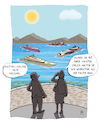 Cartoon: Luxusauslauf (small) by Rebecca-Meyer tagged steuermitgefühl,machthunger,kontrolle,spielzeugen,verantwortung,luxus,rücksicht,privatinsel,moral,yacht,demokratie,einfluss,empathie,geld,anstand,beratern,bodenhaftung,klimaauswirkung,soziales,gewissen,rendite,regeln,immobilien,haftung,lobby,abstand