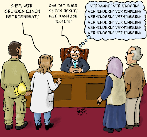 Cartoon: Betriebsrat gründen (medium) by Karl Berger tagged betriebsrat,gewerkschaft,arbeit,kapital,unternehmen