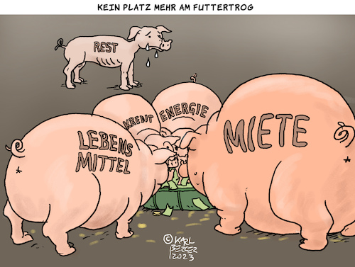 Cartoon: Futtertrog (medium) by Karl Berger tagged teuerung,inflation,miete,lebensmittel,energie,kredite,teuerung,inflation,miete,lebensmittel,energie,kredite