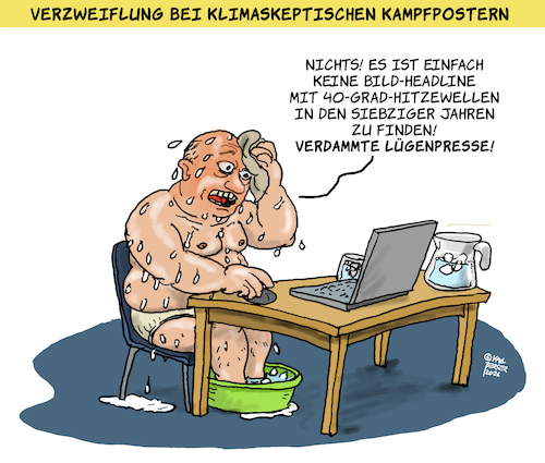 Cartoon: Hitzerekorde (medium) by Karl Berger tagged klimaskeptiker,klima,hitzewelle,lügenpresse,kampfposter,klimaskeptiker,klima,hitzewelle,lügenpresse,kampfposter