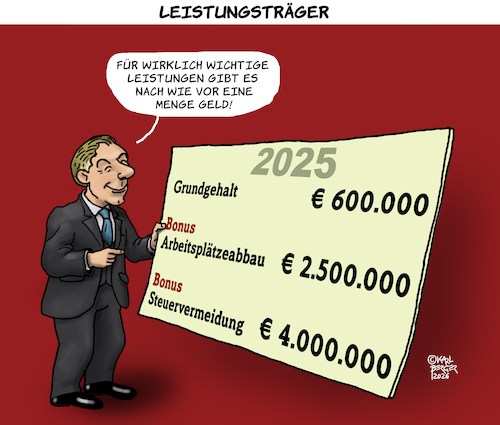 Cartoon: Leistungsträger (medium) by Karl Berger tagged leistung,steuervermeidung,kündigungen,manager,firmenleitung,leistung,steuervermeidung,kündigungen,manager,firmenleitung
