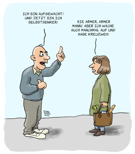 Cartoon: Selbstdenker (medium) by Karl Berger tagged selbstdenker,querdenker,aufgewacht,schlafschafe,selbstdenker,querdenker,aufgewacht,schlafschafe,wähler,fake,news,alternative,fakten,blase