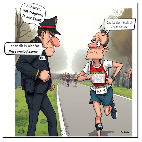 Cartoon: Besser ohne Messer (medium) by A Human tagged neujahrslauf,laufen,berlin,berlinerisch,dialekte,mvz,messervorbotszone,läufer,schrittzähler,schrittmesser,neujahrslauf,laufen,berlin,berlinerisch,dialekte,mvz,messervorbotszone,läufer,schrittzähler,schrittmesser