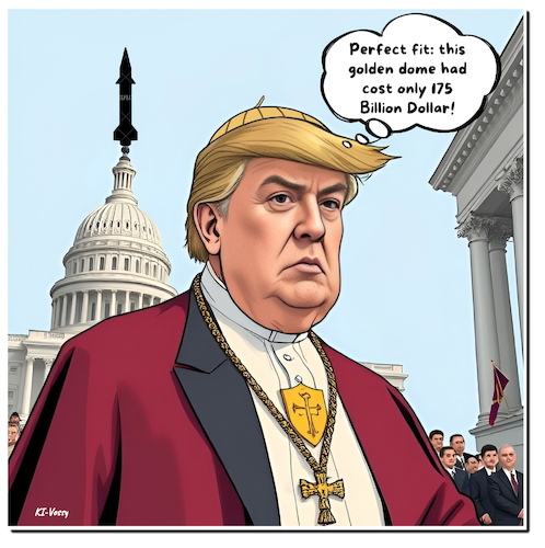 Cartoon: Protection (medium) by A Human tagged usa,kanada,canada,trump,dome,pope,pileolus,war,protection,missile,defens,verteidigung,bell,usa,kanada,canada,trump,dome,pope,pileolus,war,protection,missile,defens,verteidigung,bell