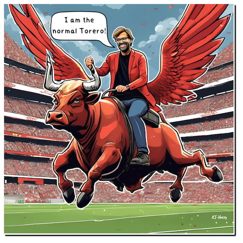 Cartoon: The normal Torero (medium) by A Human tagged dfb,fußball,nationaltrainer,klopp,dortmund,mainz,liverpool,bvb,redbull,flüüügel,dfb,fußball,nationaltrainer,klopp,dortmund,mainz,liverpool,bvb,redbull