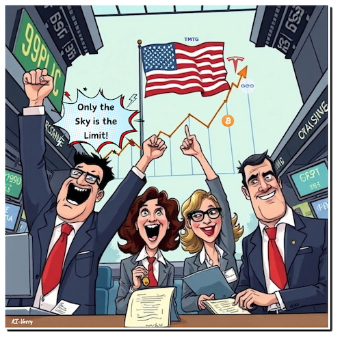 Cartoon: Trumpmania at NYSE (medium) by A Human tagged nyse,trump,shares,aktien,sp500,wallstreet,zölle,duties,musk,dollar,tesla,stockmarket,bitcoin,tmtg,geogroup,nyse,trump,shares,aktien,sp500,wallstreet,zölle,duties,musk,dollar,tesla,stockmarket