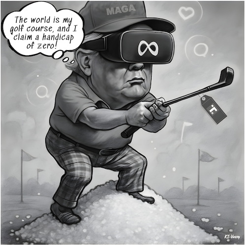 Cartoon: Zero handicap (medium) by KI-Vossy tagged trump,usa,potus,world,order,truth,social,meta,zuckerberg,golf,handicap,maga,trump,usa,potus,world,order,truth,social,meta,zuckerberg,golf,handicap