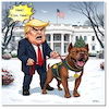 Cartoon: Elon barks (small) by A Human tagged usa,washington,pitbull,bitbull,donald,trump,elon,musk,dogs,whitehouse,weihnachtsgeschenk,christmaspresent,amtseinführung,inauguration,bitcoins,president,präsident