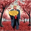 Cartoon: MAGA Red Cherries (small) by A Human tagged trump,usa,president,potus,visit,japan,cherrry,cherries,takaichi,tree,trees,washington,anniversary,declaration,independence,maga,red,kirsche,kirschen,kirschbäume,monarchie,unabhängigkeitserklärung,farbe,colour