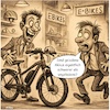 Cartoon: Neulich beim Ebike-Kauf (small) by KI-Vossy tagged einstein,ebike,ebikes,akku,akkus,laden,ladung,strom,motor,mittelmotor,elektromobilität,masse,energie,relativitätstheorie,gewicht,wiegen