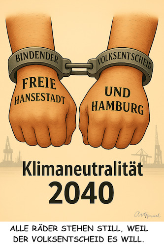 Cartoon: Fesselndes Erlebnis (medium) by ArtyFicial tagged deutschland,hamburg,volksentscheid,klimaneutralität,2040