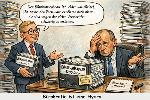 Cartoon: Gegen die Hydra (medium) by ArtyFicial tagged bürokratie,bürokratieabbau,merz,amthor,staatssekretär,bundeskanzler