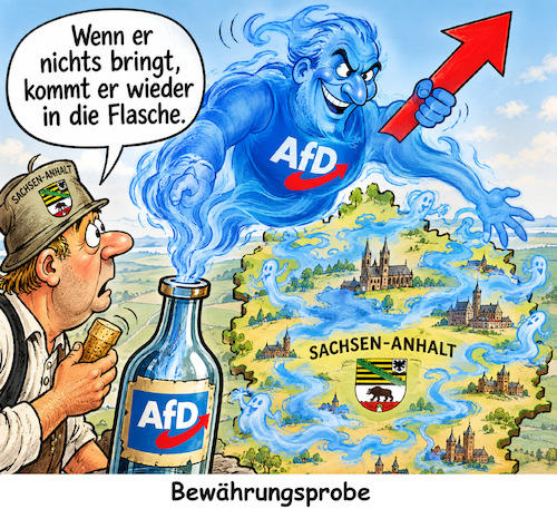 Cartoon: Geistreich (medium) by ArtyFicial tagged landtagswahl,sachsen,anhalt,afd,dschinni,flaschengeist,michel