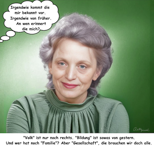 Cartoon: Neue Gesellschafterin der Nation (medium) by ArtyFicial tagged volk,bildung,familie,gesellschaft
