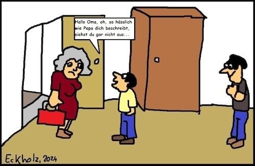 Cartoon: Besuch von Oma... (medium) by Schwabbel tagged oma,papa,enkel,familie,begrüßung,wahrheit,kindermund,ärgernis