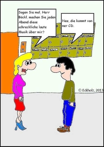 Cartoon: Laute Musik... (medium) by SMK tagged musik,ruhestörung,frau,mann,nachbarschaft,lärm,krach,cd