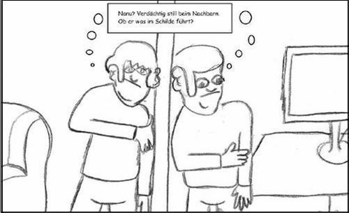 Cartoon: Verdächtig still beim Nachbarn (medium) by Walross tagged nachbar,nachbarschaft,stille,lauschen,spionieren,paranoia,stadtalltag