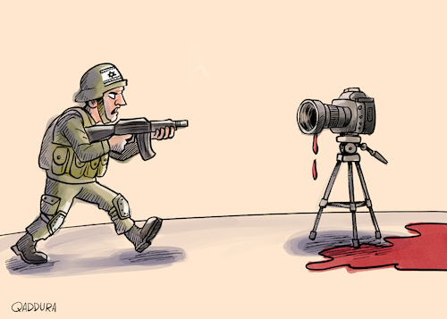 Cartoon: The world is still watching. (medium) by Ahmad Qaddura tagged gaza