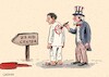 Cartoon: At the U.S. Aid Center (small) by Ahmad Qaddura tagged gaza