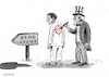 Cartoon: At the U.S. Aid Center (small) by Ahmad Qaddura tagged gaza