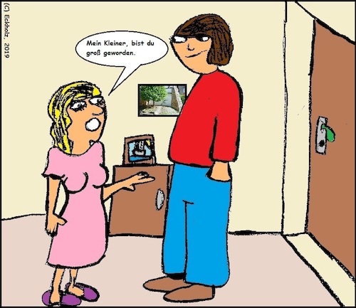 Cartoon: Der große Kleine... (medium) by Kritzelchaot tagged mutter,sohn,groß,liebe,mann,frau,kinder,riese