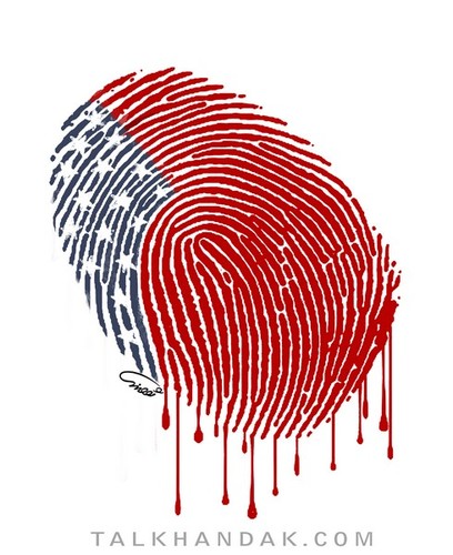 Cartoon: US Identity (medium) by abbas goodarzi tagged identity,america,united,states,blood,finger,effect,nature,crimes,war,on,cartoons,crime