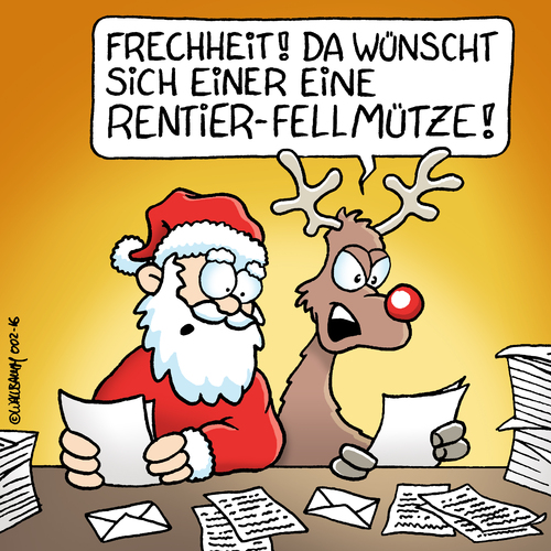 Cartoon: Falscher Wunschzettel (medium) by Rovey tagged claus,santa,christmas,bescherung,arbeit,lesen,briefe,geschenke,wunschzettel,rednose,rudi,rentier,weihnachtsmann,weihnachtsfest,weihnachten,reading,letter,work,wishes,of,list,gifts,weihnachten,weihnachtsfest,weihnachtsmann,rentier,rudi,rednose,wunschzettel,geschenke,briefe,lesen,arbeit,bescherung,christmas,santa,claus,gifts,list,of,wishes,work,letter,reading