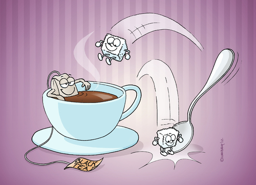 Cartoon: tea with sugar (medium) by Rovey tagged tee,zucker,tasse,löffel,springen,teebeutel,getränk,entspannung,gemütlichkeit,dampfbad,spaß,wellness,tea,sugar,cup,spoon,drink,relax,steambath,jump,moment,augenblick,zucker,löffel,springen,teebeutel,getränk,entspannung,gemütlichkeit,dampfbad,wellness