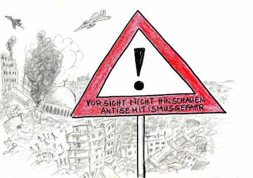 Cartoon: Antisemitismusgefahr (medium) by Don-al-dente tagged antisemitismus,doppelmoral,israel,deutschland,usa,gaza,kriegsgreuel,libanon,syrien,bombardements,ziviltote,kigesteuerte,zielauswahl,völkerrecht