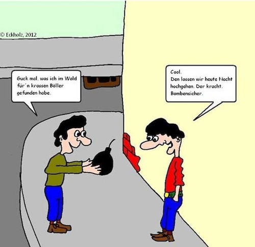 Cartoon: Böller... (medium) by Stiftquäler78 tagged böller,bombe,silvester,jungen,fund,kracher,gesellschaft,gefahr,sprengkörper,stadtleben,jahreswechsel,knall