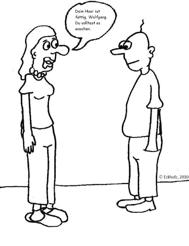 Cartoon: Fettiges Haar... (medium) by Stiftquäler78 tagged haar,fett,talgüberschuss,schuppen,kopfhaut,mann,ehe,frau,gesundheit,neurodermitis