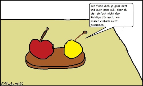 Cartoon: 2 - Absage... (medium) by Kritzelhonk tagged mariller,apfel,anmache,flirt,obst