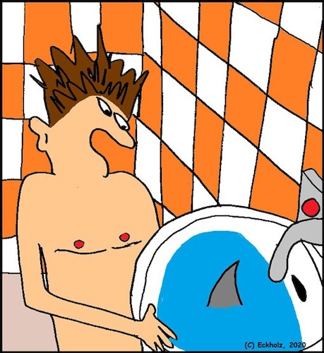 Cartoon: 5 - Ohne Worte (medium) by Kritzelhonk tagged hai,waschbecken,mann,schock,horror,schrecken,fisch